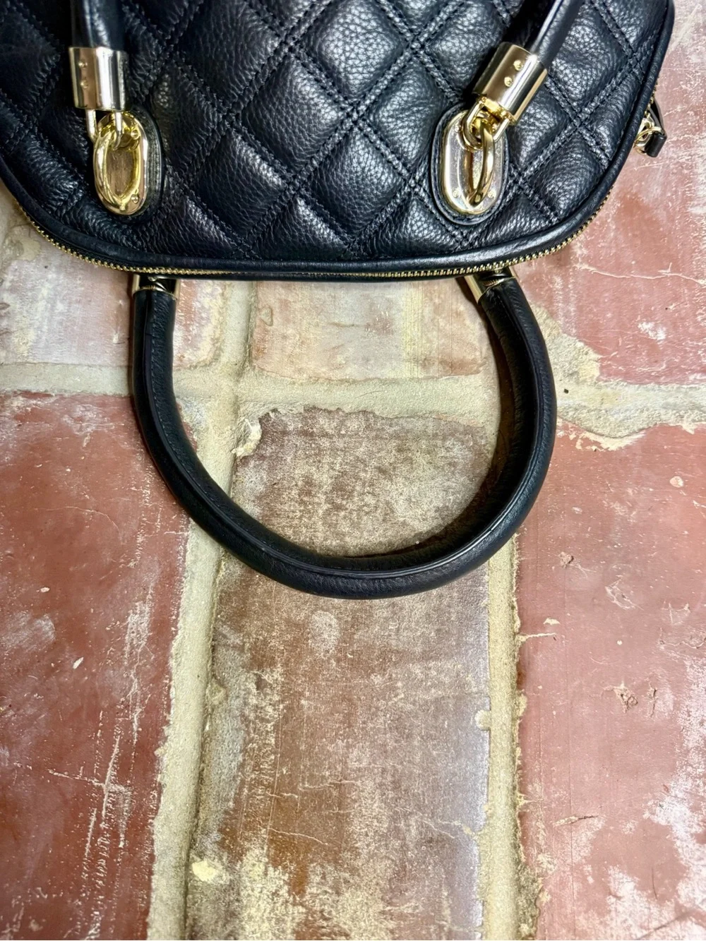 Cole Haan Black Quilted Leather Dome Satchel – Gold Hardware